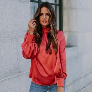 NWOT VICI The Show Goes On Mock Neck Satin Blouse